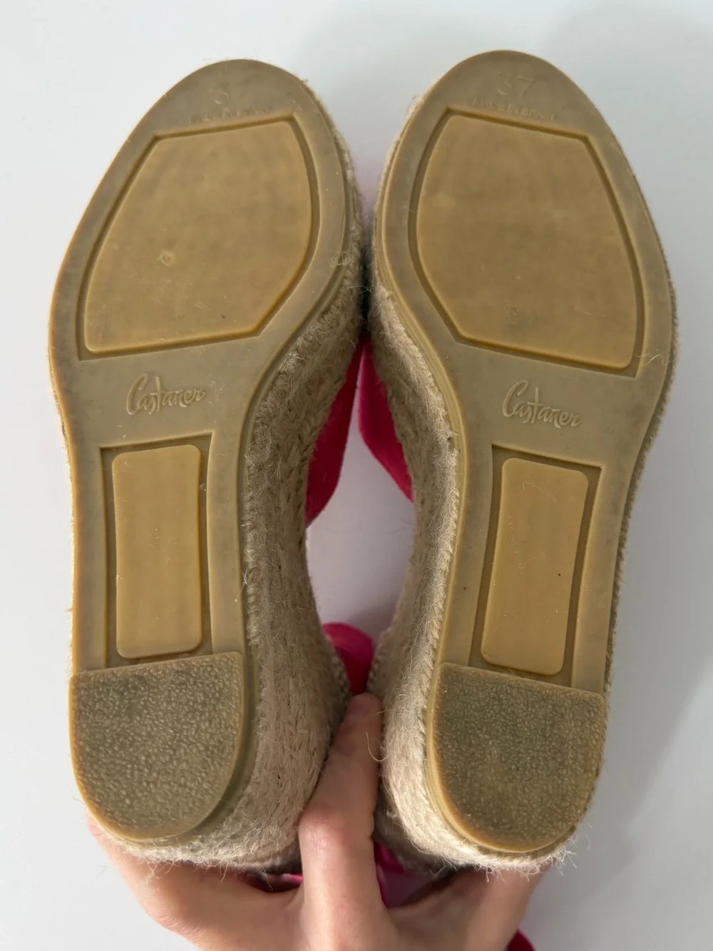 Castañer Carina Espadrille Wedge Sandals in Red/Pink, Size 37 / US 6.5